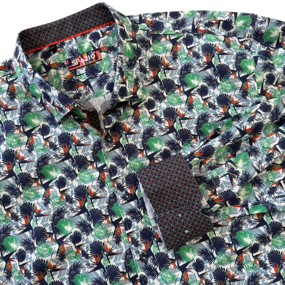 Spazio Uomo Tropical Floral Print Button Down Long Sleeve Shirt 2XL